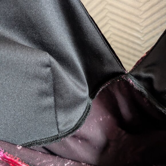 Le Chateau Velvet Dark Floral Halter Midi Dress Asymmetrical Hem XL Whimsigoth - Picture 6 of 13